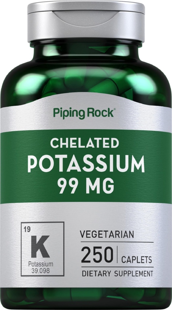 Supplément de potassium chélaté à la roche piquante 99mg.250 Caplets.