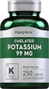 Supplément de potassium chélaté à la roche piquante 99mg.250 Caplets.