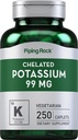 Supplément de potassium chélaté à la roche piquante 99mg.250 Caplets.