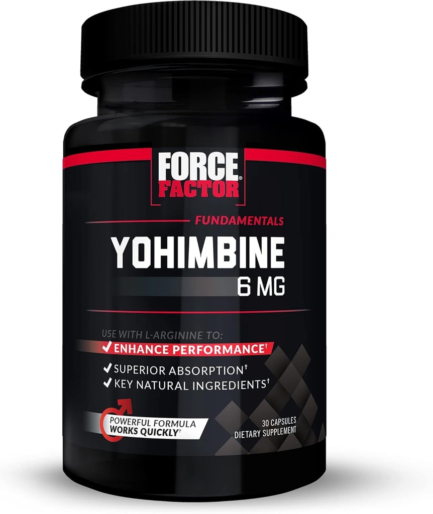Facteur de force Yohimbine supplément pour les hommes, Yohimbe Extrait d'écorce avec absorption supérieure pour améliorer la performance, 6mg Yohimbine pilules d'écorce avec ingrédients naturels clés, fonctionne rapidement, 30 capsules