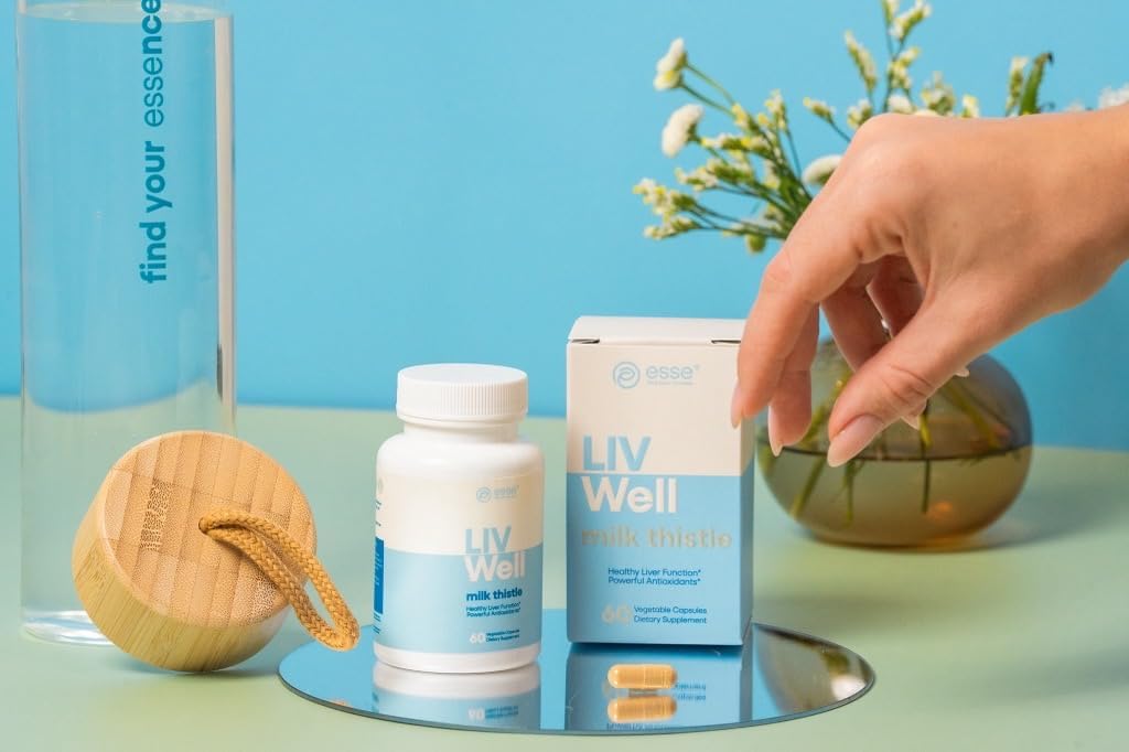 Supplément de chardon de lait végétalien ESSE avec extrait de sésame et d'artichaut - HPLC avancé testé pour la pureté - 80% de chardon silymarin pour nettoyer le foie Detox & Repair Plus Healthy Skin Support, 60 Capsules