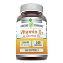 Amazing Formulas Vitamin D3 in Coconut Oil 5000 IU Supplement | Softgels | Non-GMO | Gluten-Free | Made in USA (1 Pack | 360 Count)