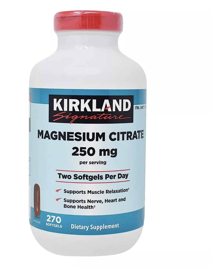 Kirkland Signature Magnesium Citrate 250mg Softgels (270 Count) (2 Pack)