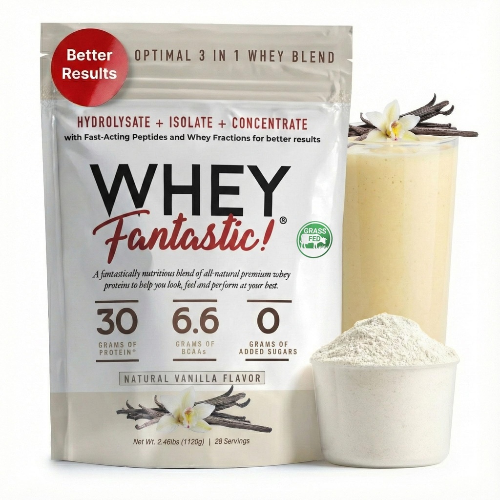 Fantastic Nutrition 3-in-1 Vanilla Whey Protein Powder 2.2lb – 30g Grass-Fed Whey Protein from Hydrolysate, Isolate & Concentrate – Naturally Flavored, Non-GMO, Soy-Free – 28 Servings