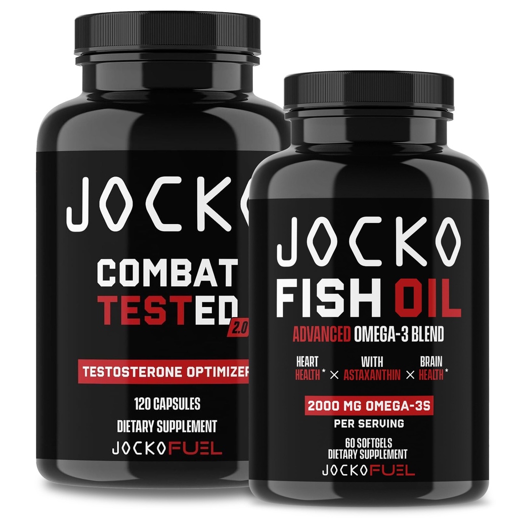 Jocko Fuel Suppléments Bundle - Test Booster pour les hommes + Omega 3 Huile de poisson (2 Pack) Puissant Antioxydant & Muscle Builder