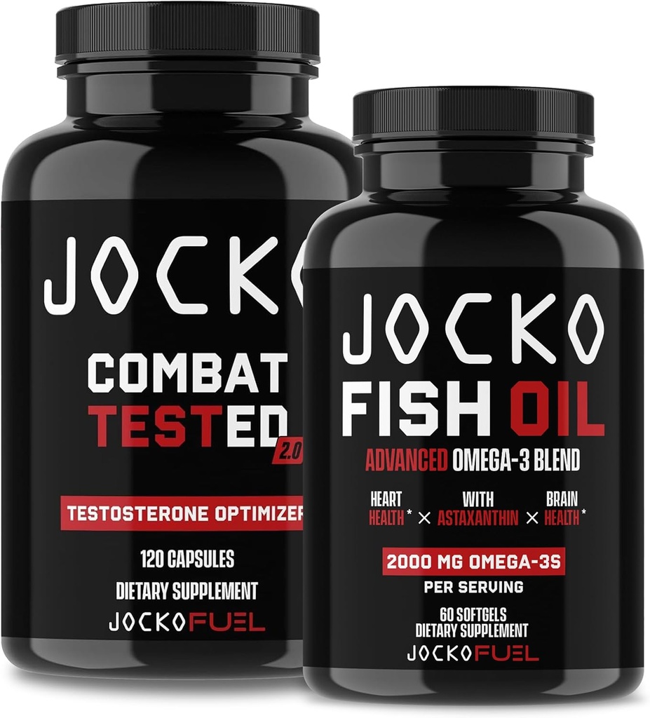 Jocko Fuel Suppléments Bundle - Test Booster pour les hommes + Omega 3 Huile de poisson (2 Pack) Puissant Antioxydant & Muscle Builder