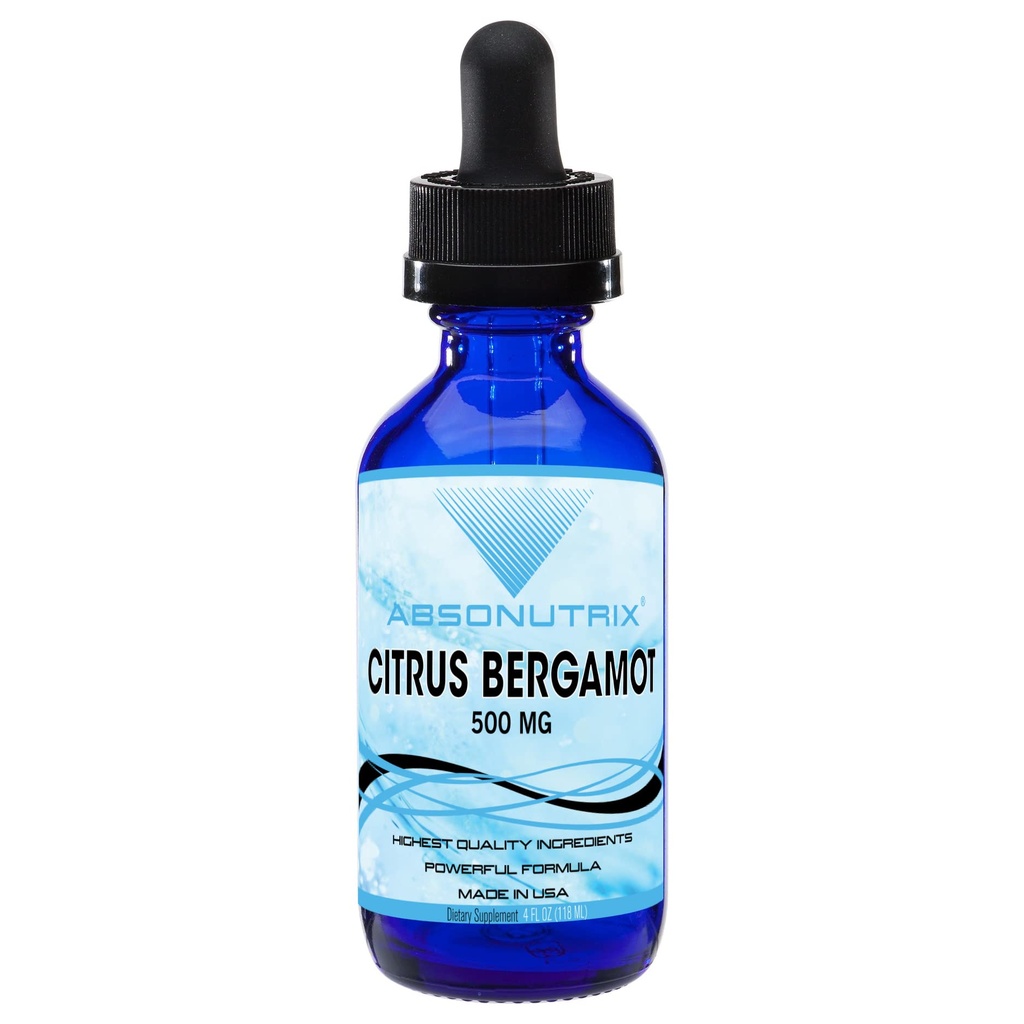Absonutrix Citrus Bergamot Extract 500 mg, 4 Fl Oz Bouteille, 200 Portions Potentiels, Gouttes liquides faciles à consommer, Absorption rapide, Sans gluten, Testé en troisième partie, Certifié GMP, Non-OGM, Fabriqué aux États-Unis