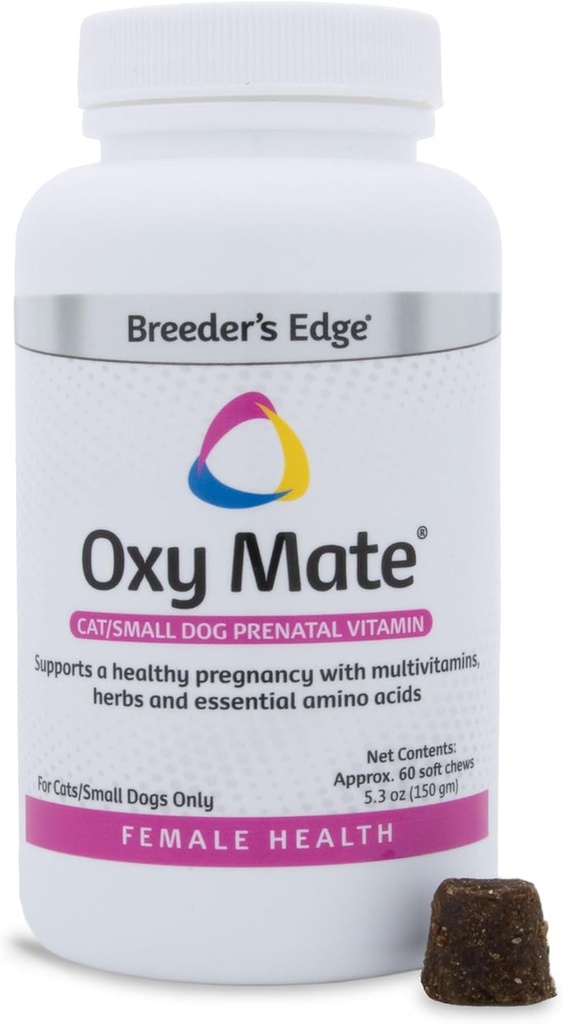 Creeder's Edge Oxy Mate Vitamines prénatales pour chiens et chats, Vitamine complète pour chiens enceintes et chats enrichis d'éléments nutritifs essentiels pour les mères et les littères en santé, 60ct Petit chien et chat