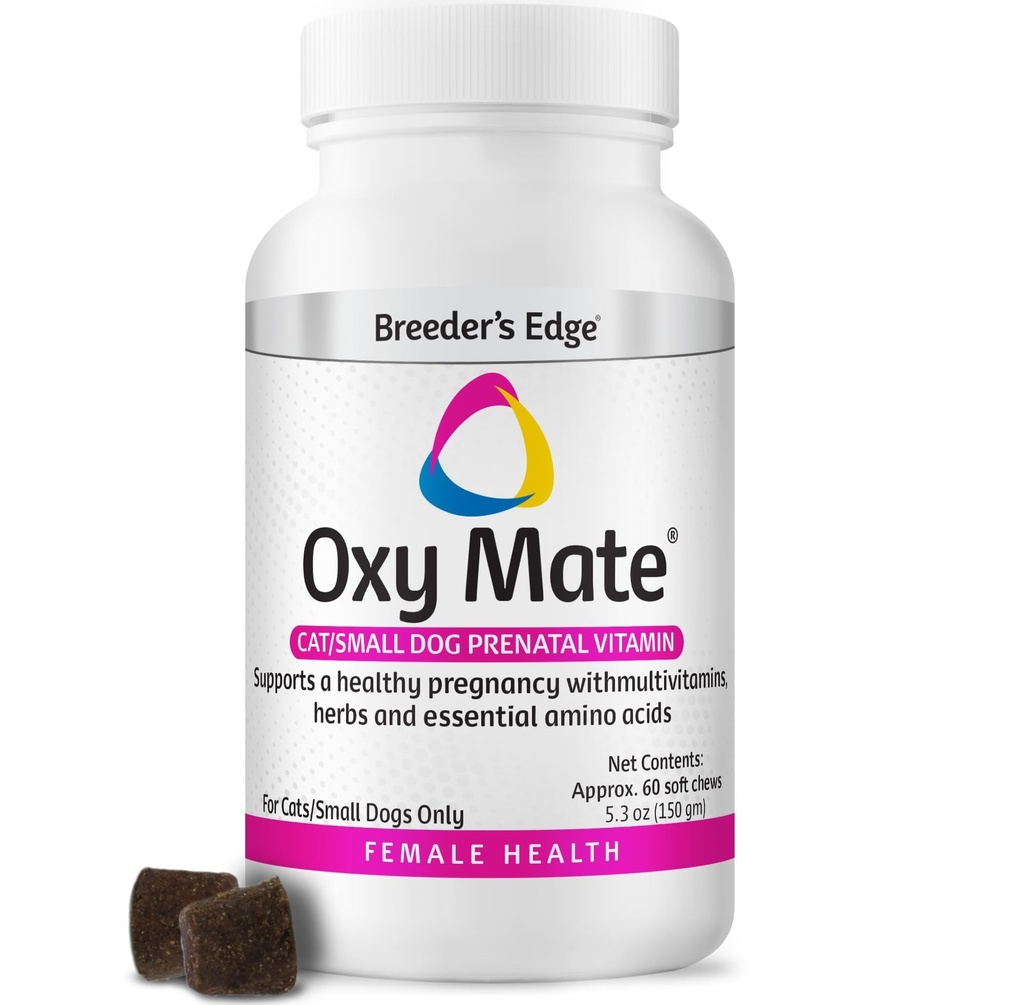 Creeder's Edge Oxy Mate Vitamines prénatales pour chiens et chats, Vitamine complète pour chiens enceintes et chats enrichis d'éléments nutritifs essentiels pour les mères et les littères en santé, 60ct Petit chien et chat