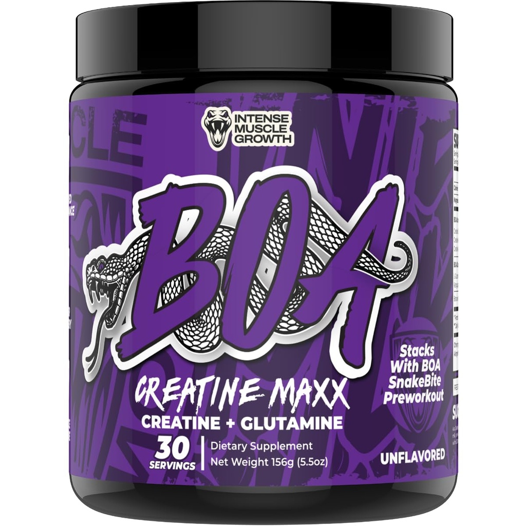 BOA Creatine MAXX Creatine + Glutamine Powder, Unflavored, Muscle Recovery & Performance Support (30 Servings)