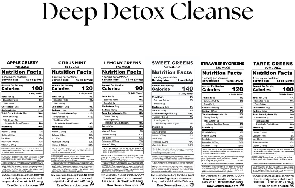 Raw Generation Deep Detox Cleanse – 3-Day Juice Cleanse with 60% Less Sugar for Weight Loss, Energy, Clearer Skin & Gut Health – 18 Chlorophyll-Packed Juices to Detox Your Body and Reset Your Diet (Assortment May Vary)