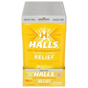 HALLS Relief miel citron gouttes de sucre sans sucre, 12 sacs de 25 gouttes (300 gouttes totales)