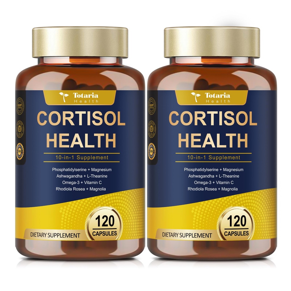 Totaria Cortisol Supplément avec Ashwagandha,Magnésium,Rhodiola Rosea,L Theanine,Hormone Balance pour les femmes Mood, Focus, Sleep Support 120 Capsules Vegan (Pack de 2)