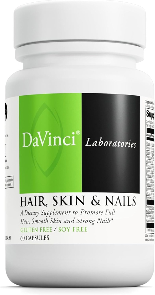 DaVinci Labs Cheveux, peau et ongles - Supplément alimentaire pour soutenir la peau lisse et saine, les ongles forts et la santé des cheveux* - avec les vitamines C et D3, minéraux, biotine, zinc et plus - sans gluten - 60 capsules