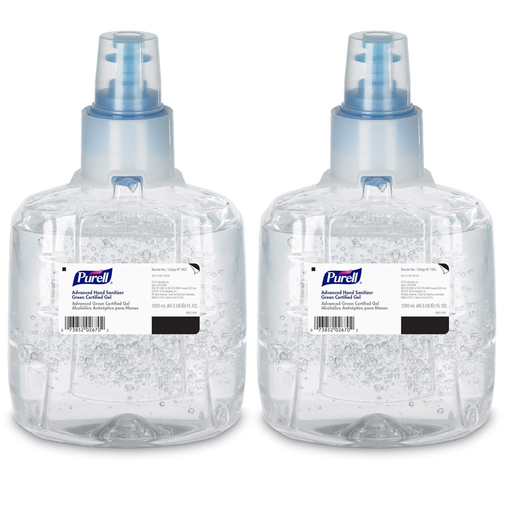 Gel d'assainissement des mains certifié vert Purell avancé, 1 200 mL pour distributeur sans contact Purell LTX (paquet de 2) - 1903-02