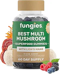 Fungies Multi Gommies de Champignons pour hommes et femmes - Supplément de Champignons comprend Lion, Manille, Cordyceps, Reishi, Chaga, Shiitake, Maitake & Turkey Tail - Sans gélatine, Sans gluten et Vitamines de Gummy végétalien