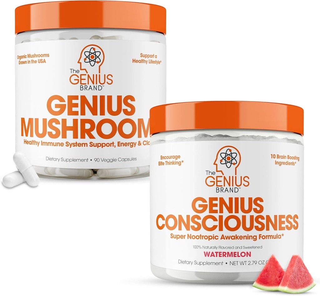 La marque Genius - Nootropic Supplement Bundle - Champignon et conscience – soutient le système immunitaire, focus, énergie et booster cerveau