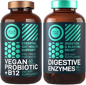 Enzymes digestifs avec probiotiques et prébiotiques et Probiotique végétalien Plus B12 Enzymes digestifs et gustatifs améliorés