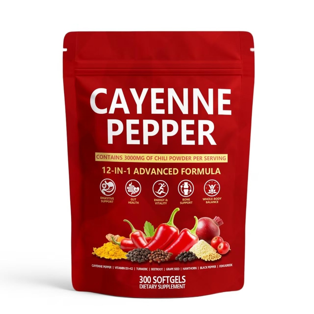 Granata Cayenne Pepper - 300 Softgels, Cayenne Pepper Softgels Supplement, Supports Leg Vein, Digestive Health & Gut Health, with Vitamin D3+K2, Beetroot, Grape Seed and Other Extracts