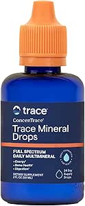 Trace Minerals ConcenTrace Mineral Drops - Supplément liquide pour le soutien des os et des articulations - Aides Hydratation et restauration des électrolytes - Non aromatisé, 2 fl oz (24 portions)