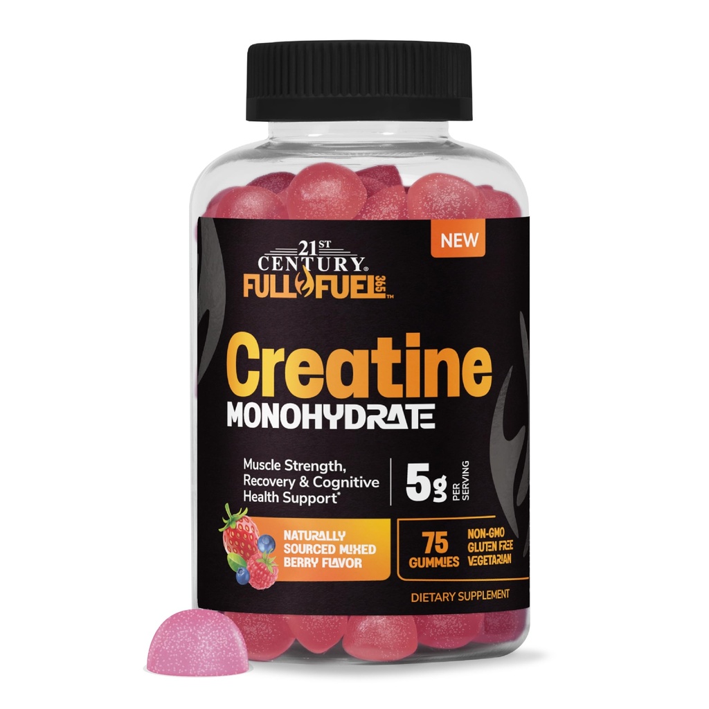 21st Century Full Fuel 365 Creatine Monohydrate Gummies, 5g Per Serve, Muscle Strength, Recovery & Cognitive Support, Mixed Berry Flavor, 75 Gummies