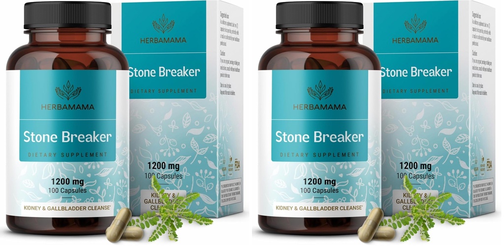 HERBAMAMA Chanca Piedra Stone Breaker Capsules 1200mg - Kidney Stone Breaker, Gallbladder Cleanse & Urinary Tract Support - Vegan, Non-GMO Kidney Supplement (Pack of 2)