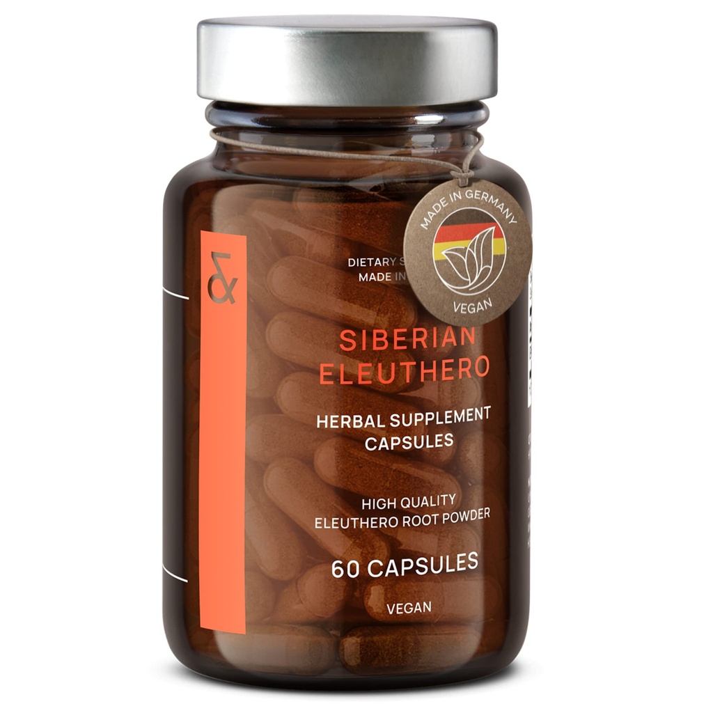 CLAV® Ginseng sibérien - 900mg Poudre de racine Eleuthero - Supplément énergétique - Réduction de la fatigue et de la fatigue - 60 Ginseng Capsules - Fabriqué en Allemagne