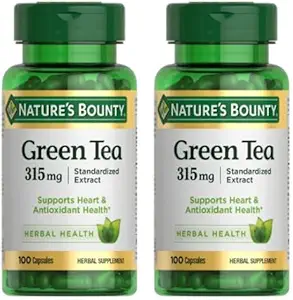 Nature's Bounty Green Tea Pills and Herbal Health Supplement, Supports Heart and Antioxidant Health, 315mg, 100 Capsules (Pack of 2)