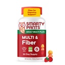 SmartyPants Plus Multi & Fiber Men and Women's Multivitamin Gummies with Prebiotic Fiber, Omega 3 DHA/EPA, Vitamin D3, C, B12, B6, A, K, Zinc, Clean Label, Three Fruit Flavors,90 Count (30 Day Supply)