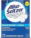 Alka-Seltzer Heartburn + Douleur Effervescent Aspirine + Comprimés antiacides, Soulagement rapide des brûlures d'estomac et de l'indigestion acide, Soulagement de la douleur avec Aspirine, 72 Ct