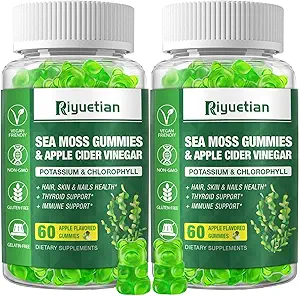 2 packs de mousse de mer Gummies - 120 Vegan Irish Moss Ours Gummy - Fabriqué avec gel de mousse de mer naturel et biologique, Bladderwrack & Burdock Root - Supplément Seamoss pour l'énergie, soutien immunitaire