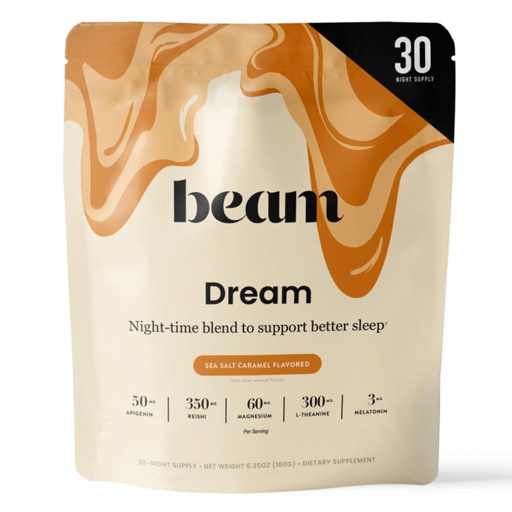 Beam Dream Sleep Powder, L-Theanine, Apigenin, Reishi et Magnésium, troisième partie testé aide au sommeil naturel et supplément de sommeil pour le sommeil profond, relaxation et récupération, soutien de sommeil naturel, 30 portions