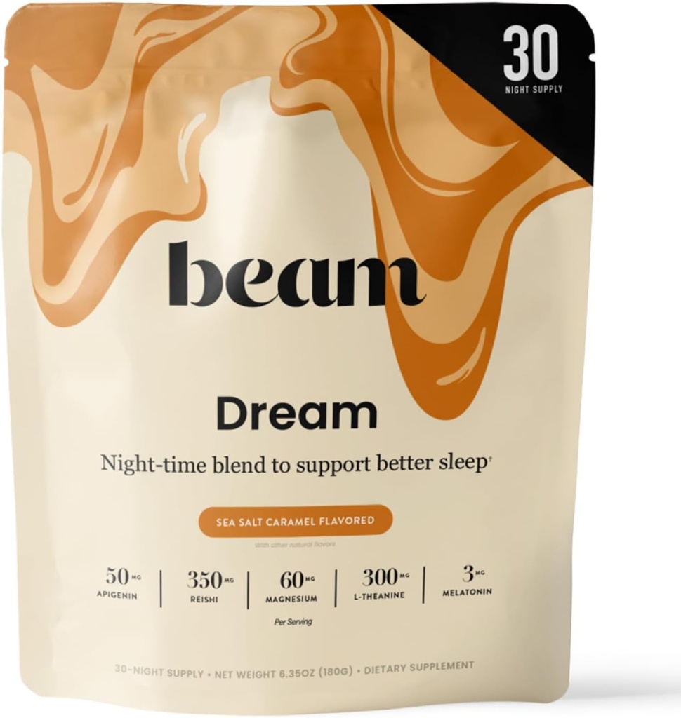 Beam Dream Sleep Powder, L-Theanine, Apigenin, Reishi et Magnésium, troisième partie testé aide au sommeil naturel et supplément de sommeil pour le sommeil profond, relaxation et récupération, soutien de sommeil naturel, 30 portions
