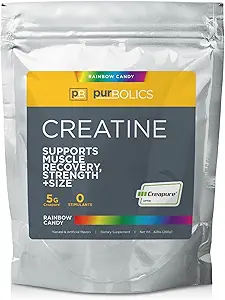 Purbolics Creapure Creatine Monohydrate, Micronized Creatine 5g, Elevate Workout Performance and Recovery, construire la force, améliorer les pompes (50 portions, Rainbow Candy)