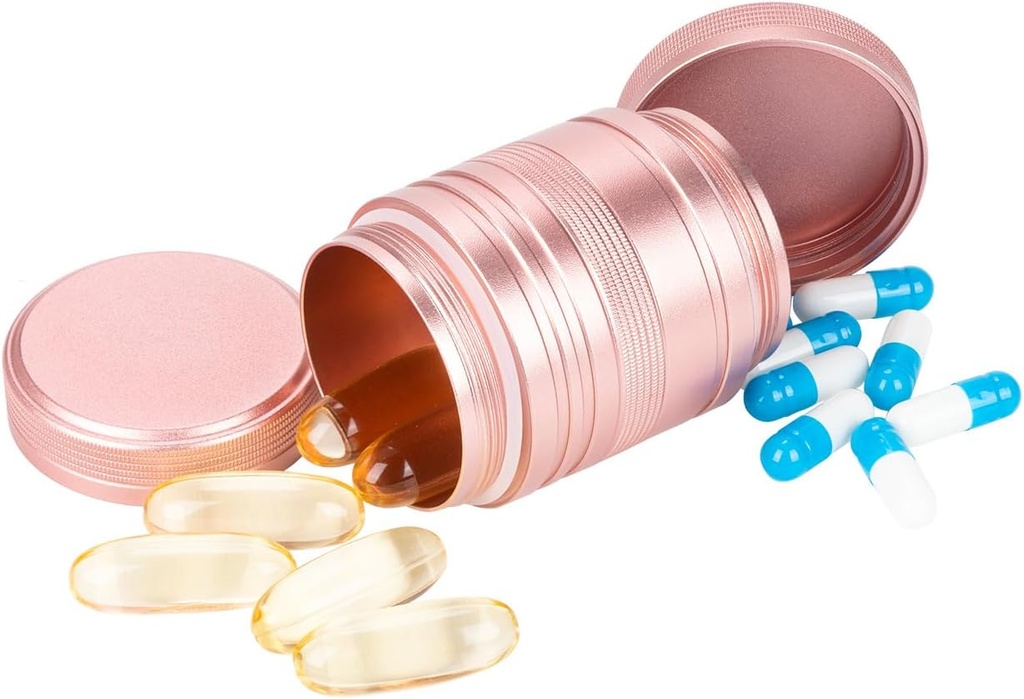Boîte à pilules en métal Cas à pilules 2 fois par jour - Conteneur quotidien de pilules Porte-médecine de voyage portable pour la Purse de poche Organisateur pour les vitamines/huile de poisson/compléments