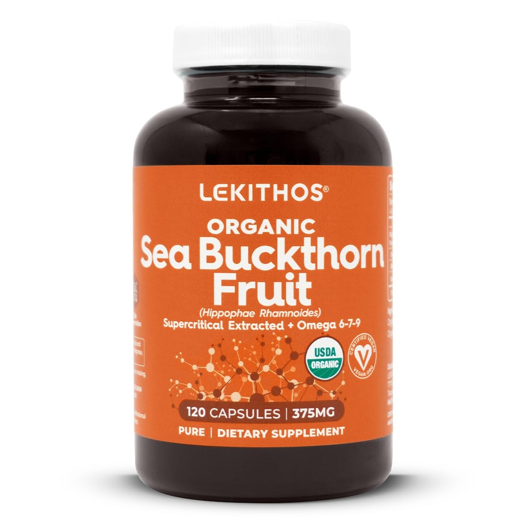 Organic Sea Buckthorn Capsules | Organic Omega 6-7-9 Complex | 1125mg Per Serving | Supports Skin Barrier and Inflammatory Response | USDA Organic, Vegan, Non-GMO, Gluten-Free | 120 Capsules