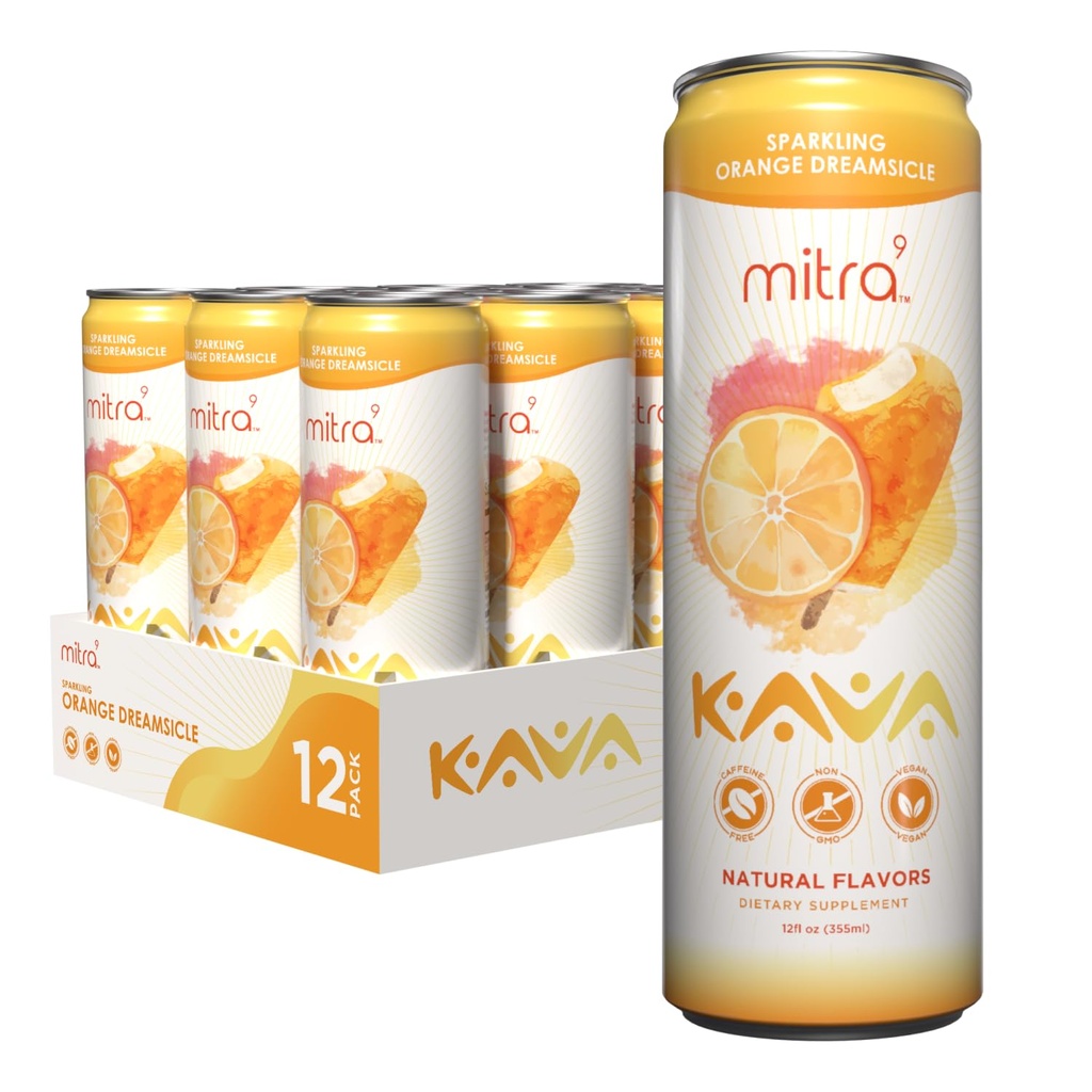 MITRA-9 Boissons botaniques - Orange Dreamsicle Sparkling Kava boisson avec extrait de racine de kava - Enhancer d'humeur - basé sur la plante - favorise le calme naturel et la clarté (12 Fl. Oz) (12)