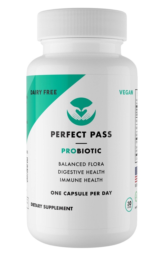 PASSE PERFECT Probiotique, naturel Bacillus Spore Fraises humaines avec un taux de survie de 100% par l'acide stomach et la bile pour le bien-être Gut et digestif, végétarien, 30 capsules