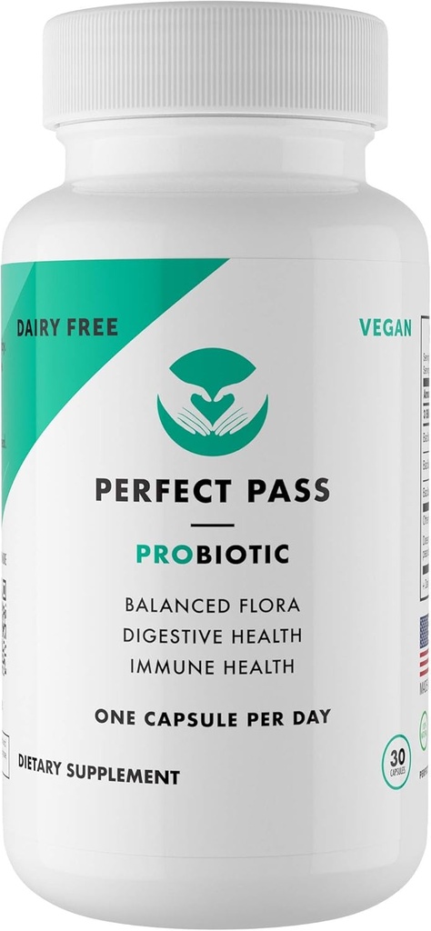 PASSE PERFECT Probiotique, naturel Bacillus Spore Fraises humaines avec un taux de survie de 100% par l'acide stomach et la bile pour le bien-être Gut et digestif, végétarien, 30 capsules