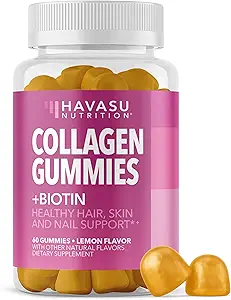 Gommies de collagène pour les femmes et les hommes avec 2500mcg Biotine, Zinc, Vitamine C & E - Gommies de collagène hydrolysées pour les cheveux, la peau et les ongles - Gommies de biotine et de collagène - Saveur de citron - 30 portions