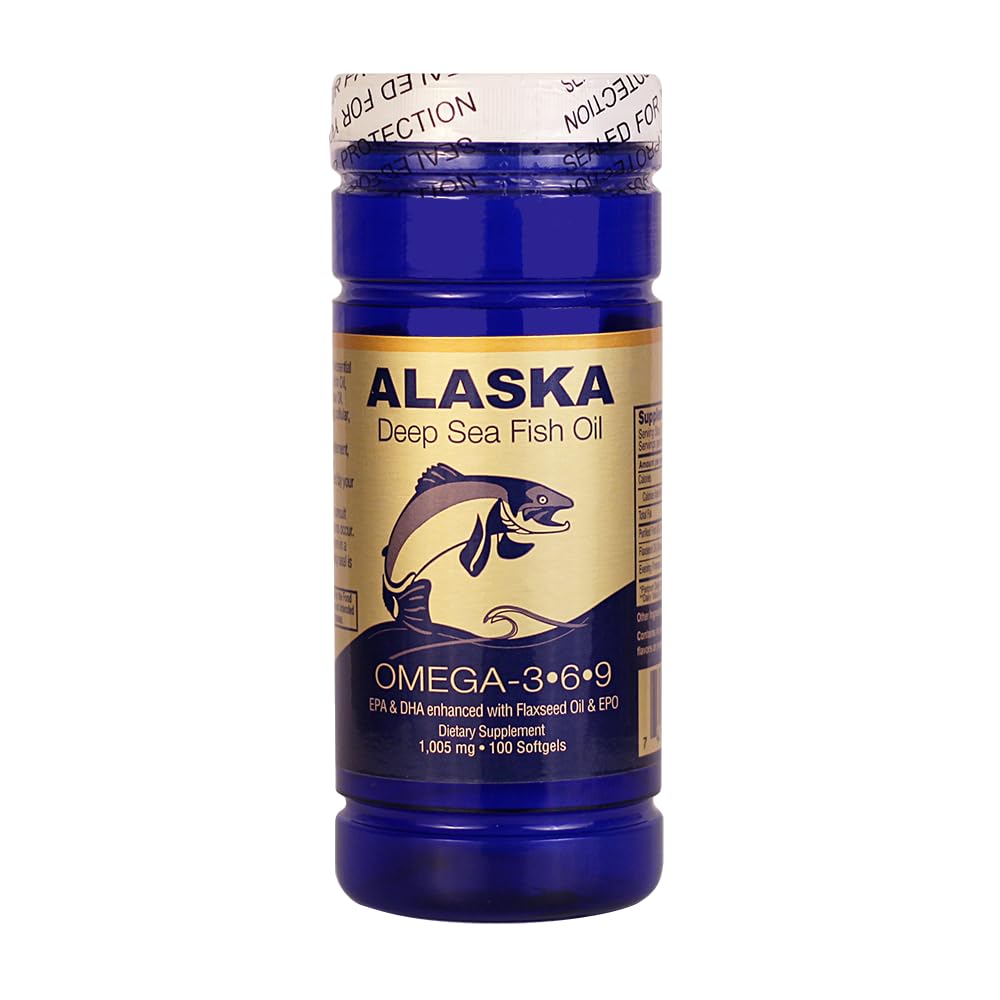 Alaska Huile de poisson de haute mer, Omega 3,6,9 1000 Mg 100 Softgels par BCN