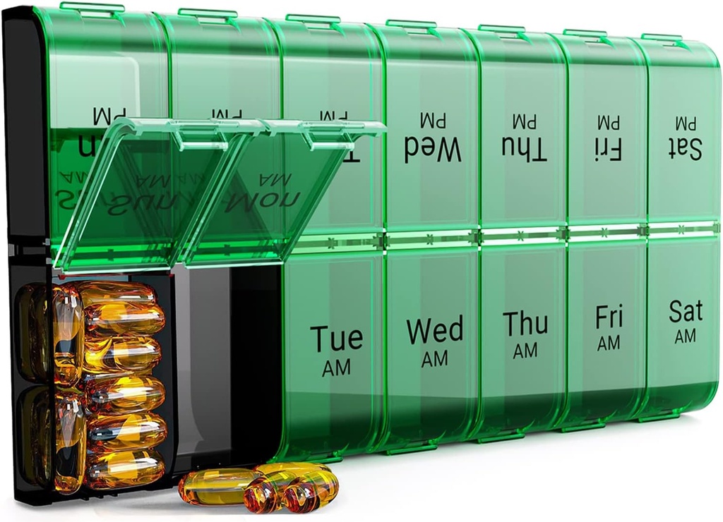 Extra Large Pill Organizer 2 fois par jour, XL 7 Day Pill Box AM PM, Jumbo Weekly Pill Case, Daily Night Oversized Medicine Organizer, Vitamine Holder, Big Pill Container, deux fois par jour Organisateur de pilule