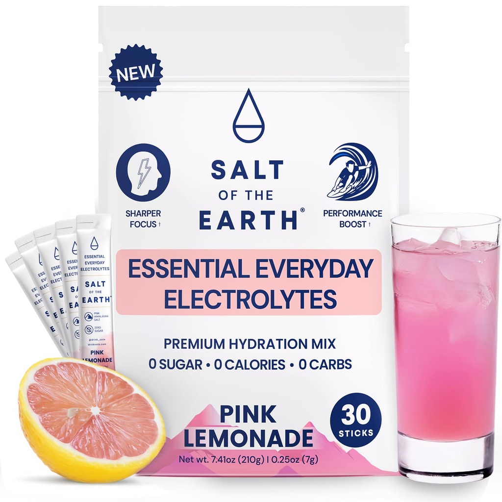 Sel de la Terre Premium Zero-Sugar Electrolyte - Fait avec le sel rose de l'Himalaya - Packs de poudre d'hydratation , Ingrédients Premium , Keto & Paleo Friendly