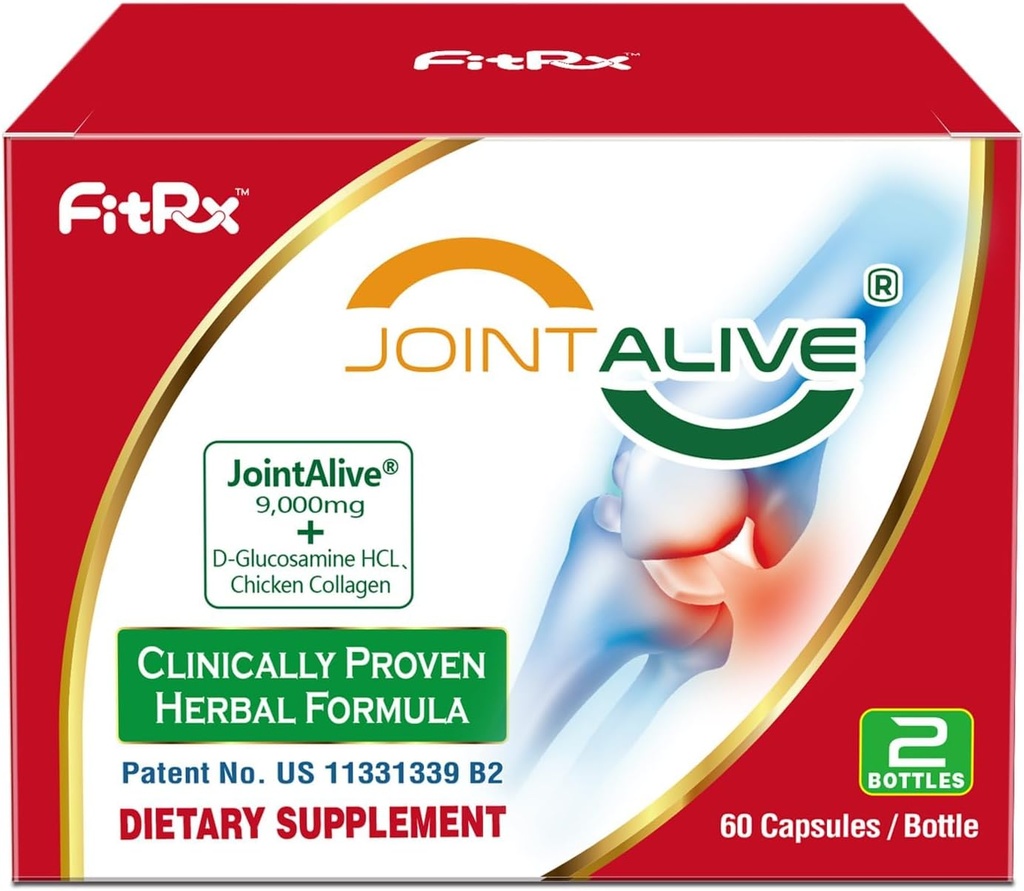 FitRx JointAlive Joint Support Suppléments pour les femmes et les hommes, Glucosamine Chondroïtine, Type II Collagène, Relief Joints Décomfort, Réparation de cartilage, aussi rapidement que 7 Jours, 60 Servitures