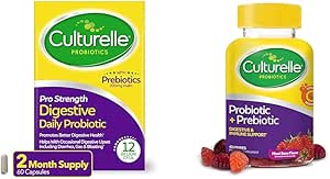Culturelle Pro Strength Capsules probiotiques quotidiennes, 60 Gommies probiotiques quotidiennes de dénombrement pour les femmes et les hommes, Berry Flavor, 52 Nombre