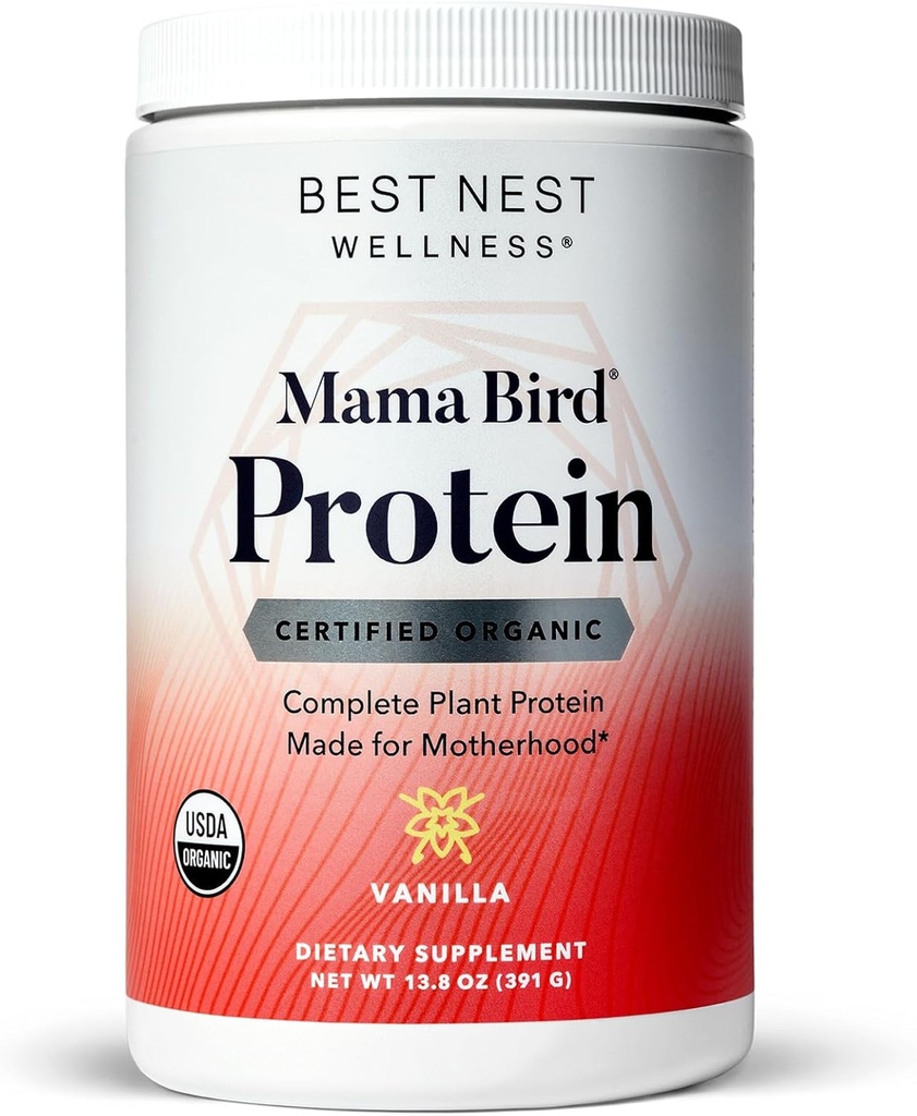 Meilleur Nest Wellness Mama Bird Poudre de protéines prénatales pour les femmes, certifié biologique, végétalien, non-OGM, chanvre et pois Protéine complète, 15g, sans produits laitiers, vanille, 13,8 oz