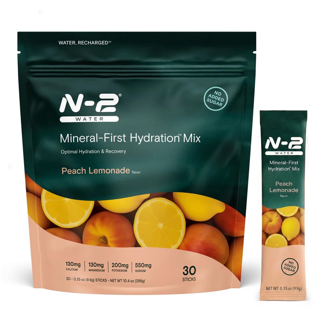 Mineral Hydration Packets – Electrolyte Powder Drink Mix with Calcium, Magnesium, Potassium – No Added Sugar, Natural Ingredients - Peach Lemonade (30 Packets)