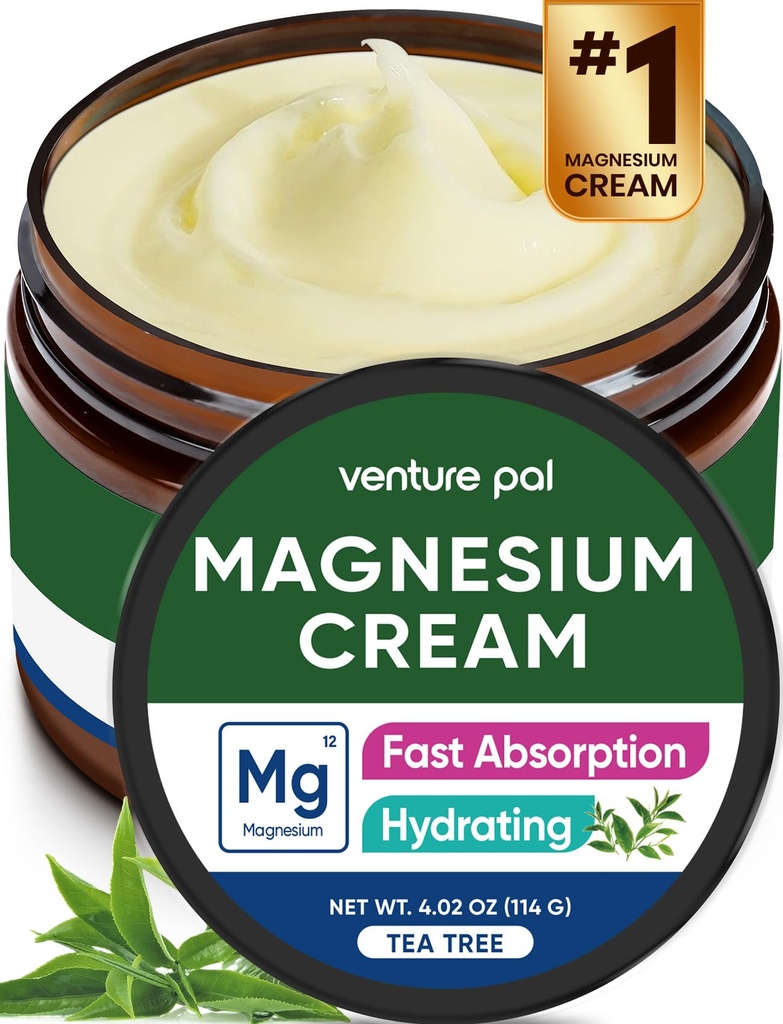 Venture Pal Lotion de magnésium, Crème de magnésium topique pour le sommeil, Crampes de jambes et douleur, Relaxation musculaire, Calme, Supplément hydratant avec huile de coco, beurre de karité et acide hyaluronique, sans danger pour les enfants