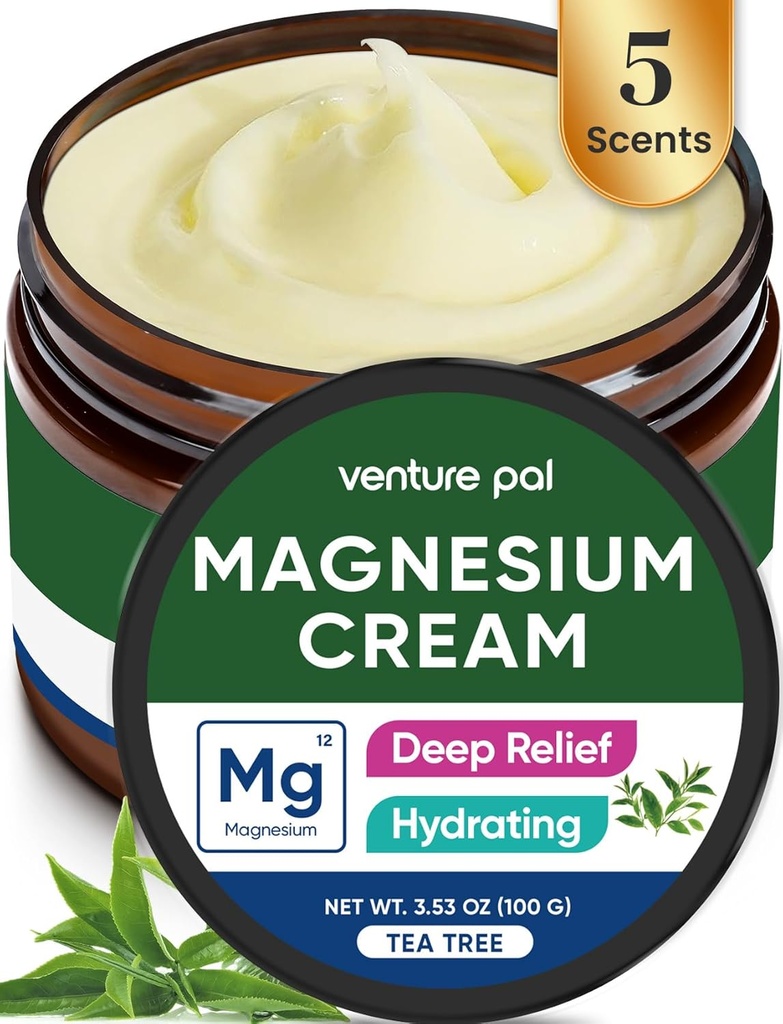 Venture Pal Lotion de magnésium, Crème de magnésium topique pour le sommeil, Crampes de jambes et douleur, Relaxation musculaire, Calme, Supplément hydratant avec huile de coco, beurre de karité et acide hyaluronique, sans danger pour les enfants
