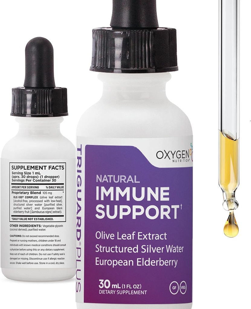 Triguard Plus Concentrate de l'argent colloïdal, extrait de mûrier de Sambucus et extrait de feuille d'olive, 3-en-1 support immunitaire liquide de type Immune Powerful Système Booster de l'Immune.